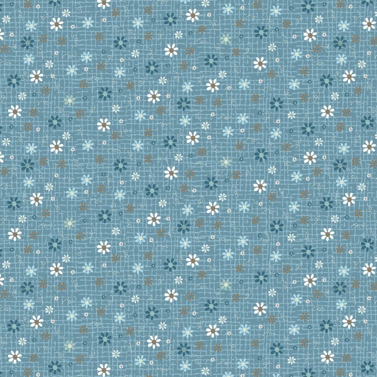 Something Borrowed, Something Blue 2 - 81510-16 - Light blue cotton fabric with dark blue, brown, and white flowers scattered over