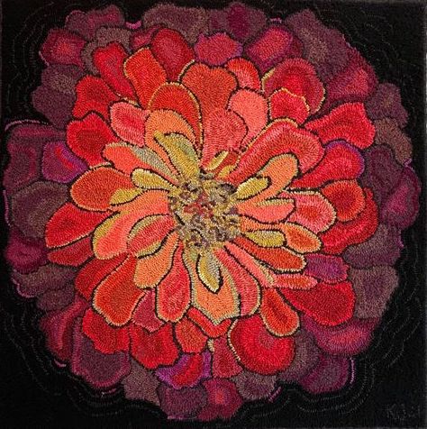 Zany Zinnia wool hooked rug in reds