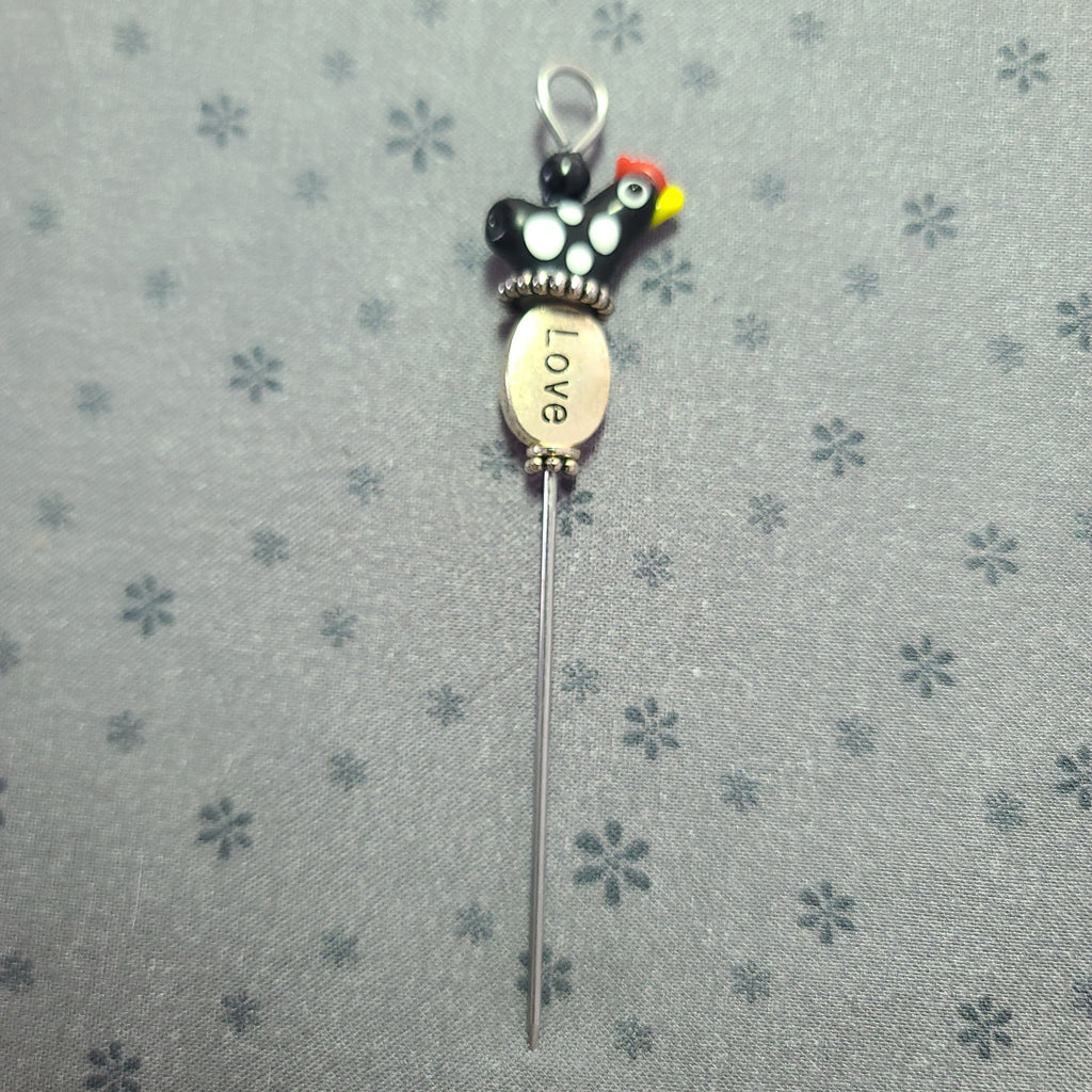 Stiletto-Black and White Chicken with Silver "LOVE" Bead C098