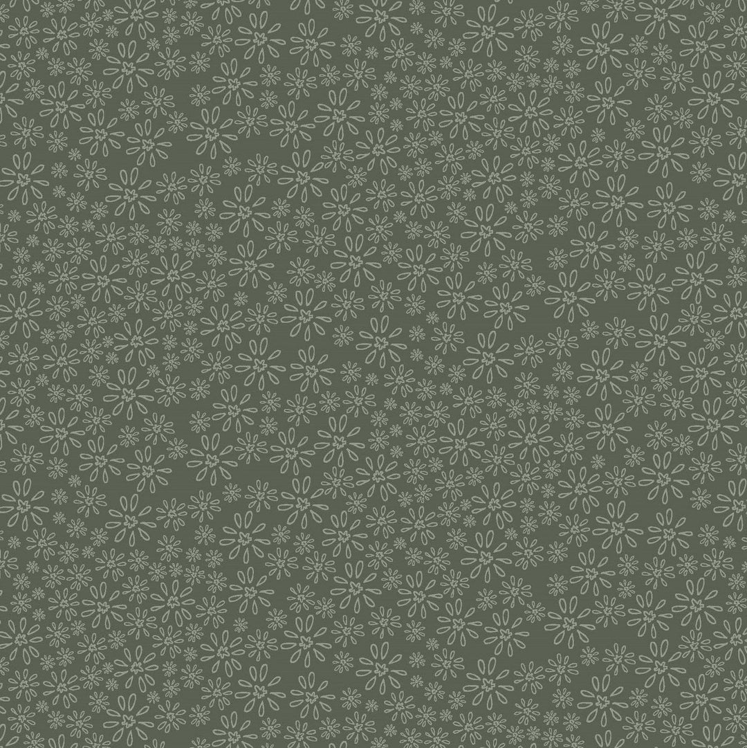 Garden Of Flowers 80870-19 - green cotton fabric with tone-on-tone daisies