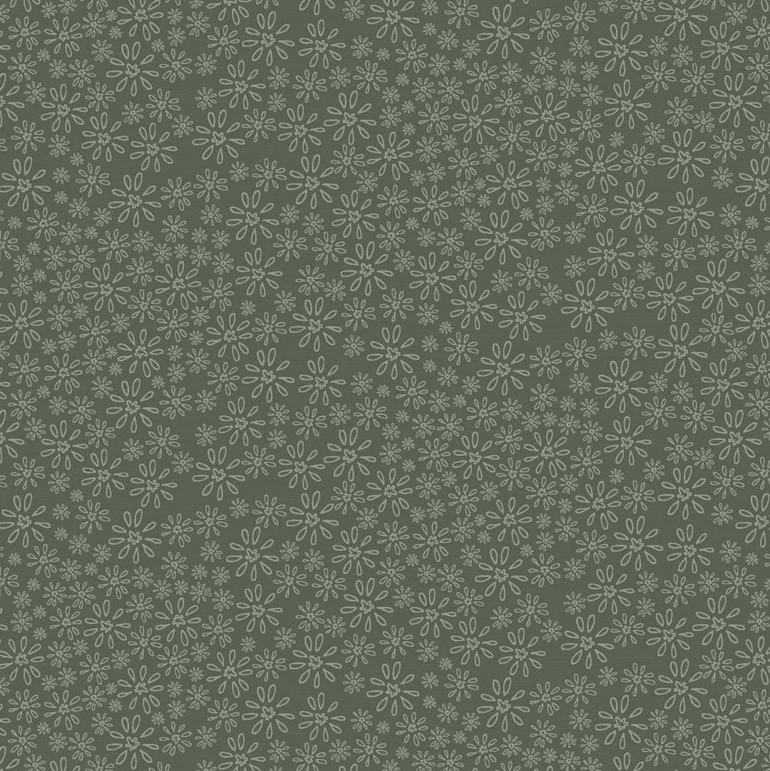 Garden Of Flowers 80870-19 - green cotton fabric with tone-on-tone daisies