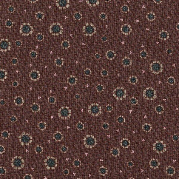 2326-03 Spiced Pumpkin - rust cotton fabric with tiny hearts and sunflowers