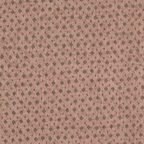 Stonehouse Garden - Bark Hazel 2850-2 - peach cotton fabric with tiny black medallions and red diamonds