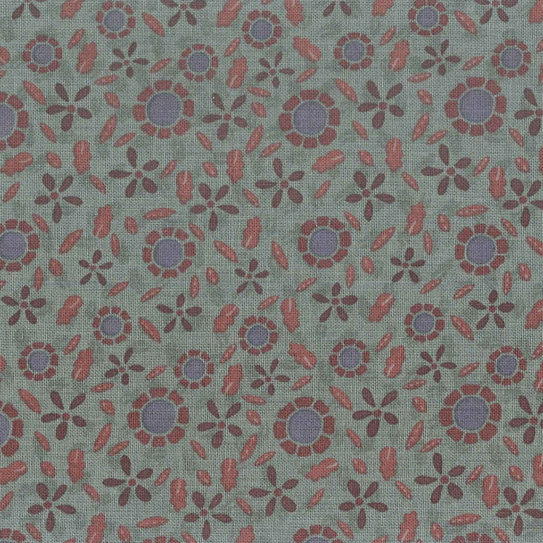 Little Witchy Wonderland 3399-002 - green cotton fabric with red and purple flowers and red leaves