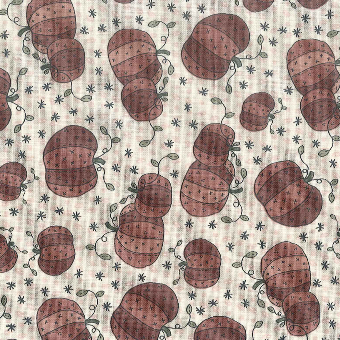 Little Witchy Wonderland 3400-002 - ecru cotton fabric with plump orange pumpkins