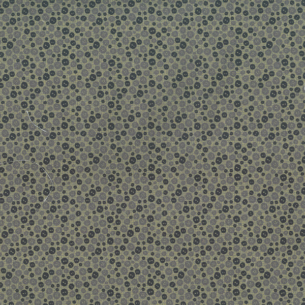 One Stitch at a Time 35074-60 - gray blue cotton fabric with various sized gray and blue buttons