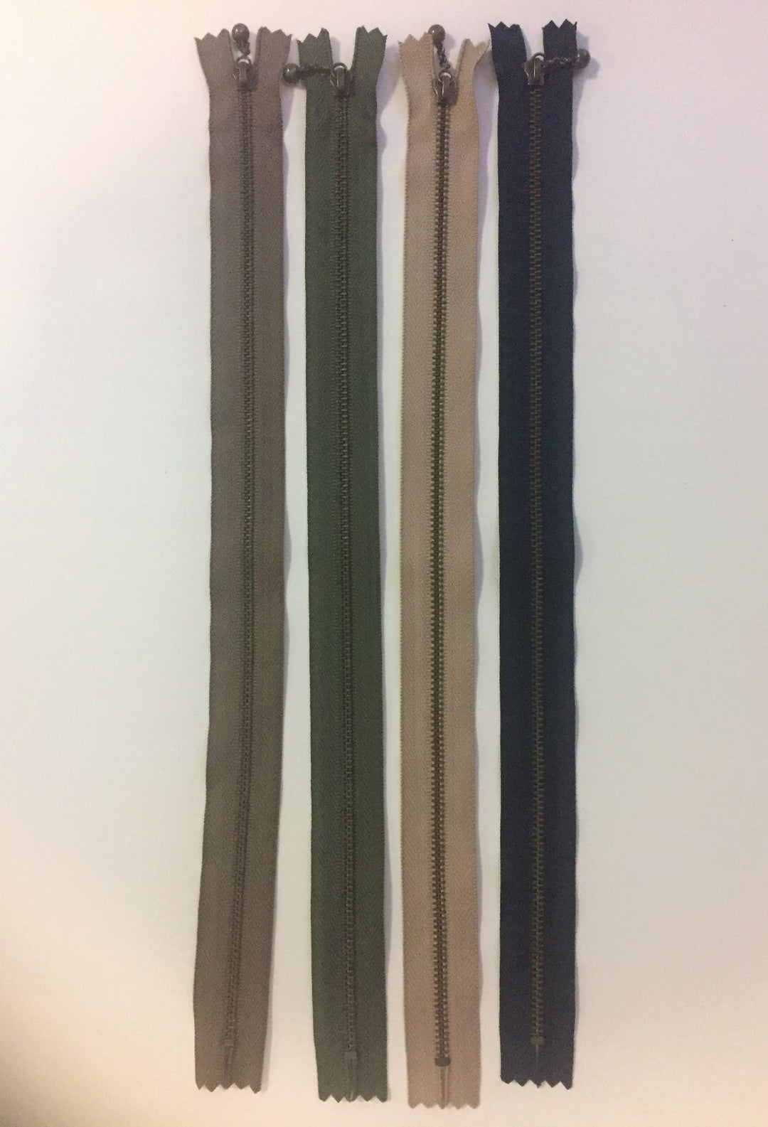 13 1/2" Mixed Zipper Pack (4pcs) - brown, olive green, navy blue, and beige