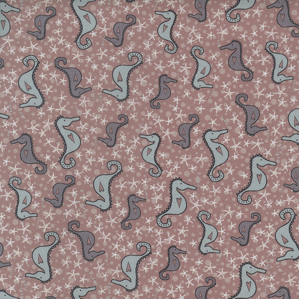 Ship to Shore 706902-20 Seahorses - pink cotton with white and lavender sea horses and white starfish