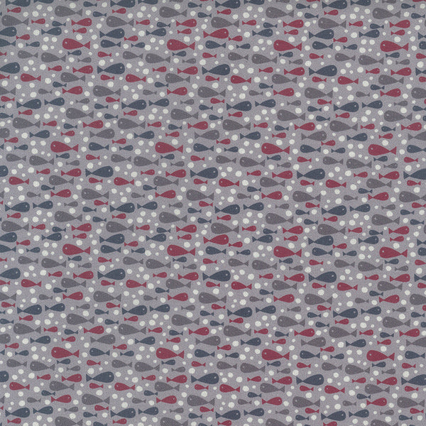 Ship to Shore 706903-110 Fish - gray cotton with navy blue, red and gray fish and white bubbles