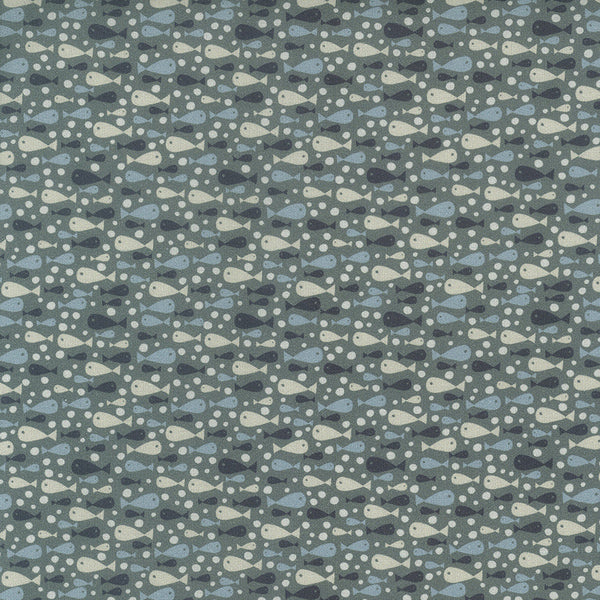 Ship to Shore 706903-60 Fish - green cotton with dark blue, light blue and beige fish and white bubbles