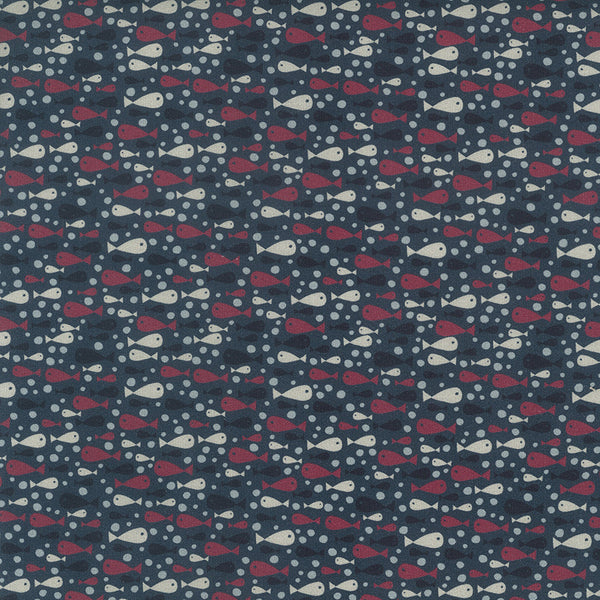 Ship to Shore 706903-71 Fish - blue cotton with navy blue, pink and beige fish and blue bubbles