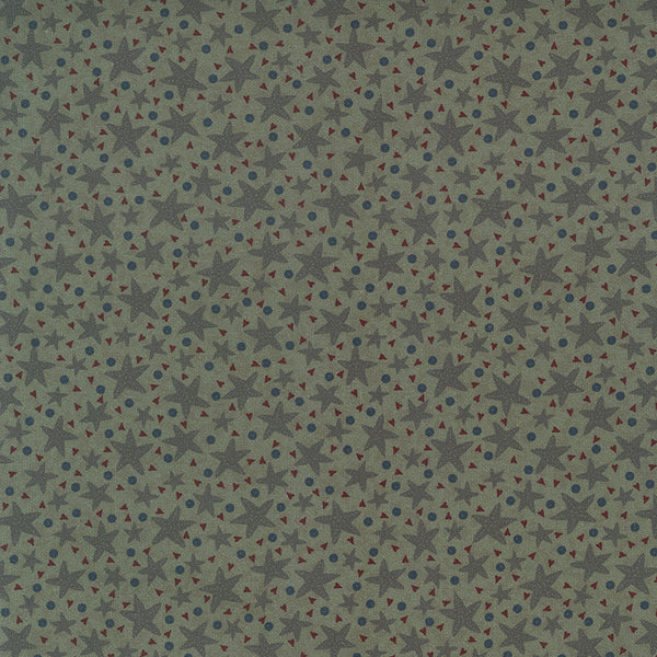 Ship to Shore 706904-60 Starfish - green cotton fabric with green starfish, tiny blue hearts and red dots