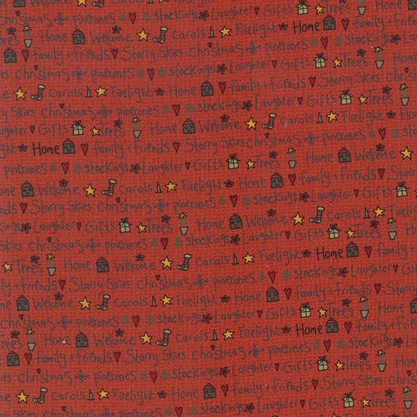 Scandinavian Christmas II - 706910-30 Writing - red cotton fabric with black writing and small Christmas motifs