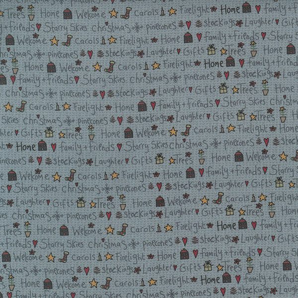 Scandinavian Christmas II - 706910-70 Writing - blue cotton fabric with black writing and small Christmas motifs