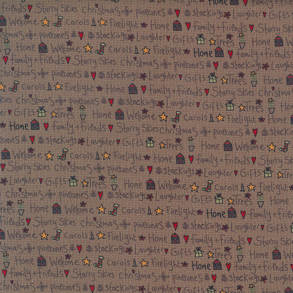 Scandinavian Christmas II - 706910-80 Writing - dark gray cotton fabric with black writing and small Christmas motifs