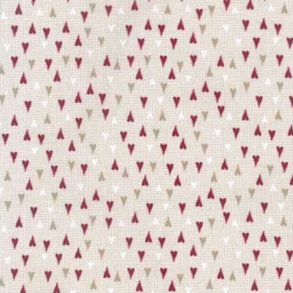 Scandinavian Christmas II - 706911-11 Hearts - ecru cotton fabric with red, tan, and white hearts