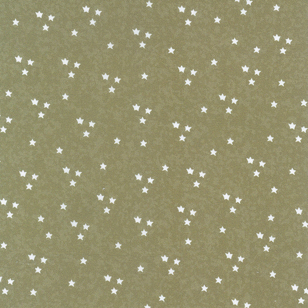 Scandinavian Christmas II - 706913-60 Stars - olive green cotton fabric with white stars scattered over