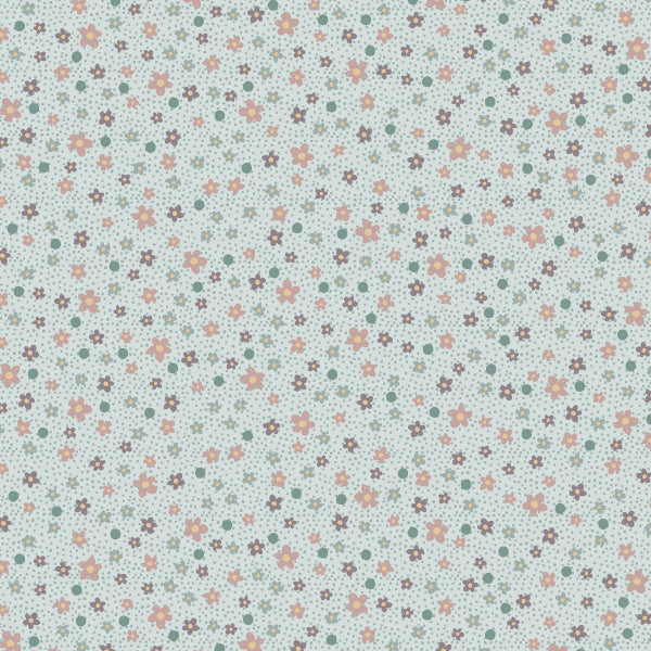 Swan Cottage - 80450-5 - light blue cotton with tiny pink, lavender and blue flowers and tone-on-tone pin dots and large blue dots
