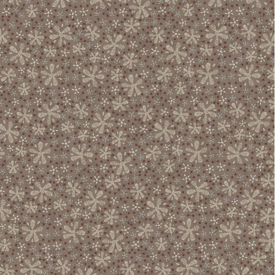 Corner of the Woods 80710-10 - Flower Path - brown cotton fabric with white flowers scattered over