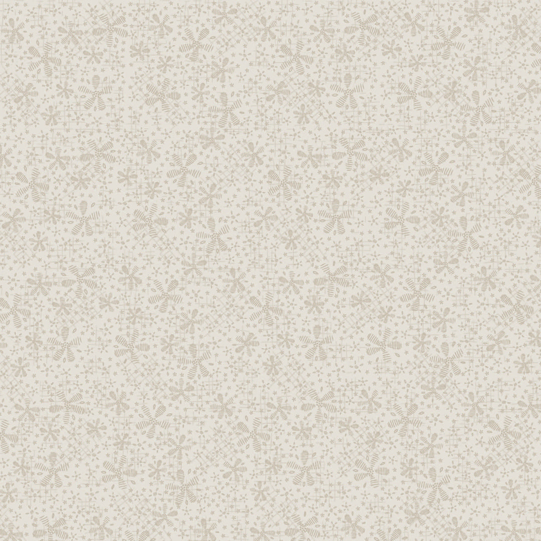 Corner of the Woods 80710-11 - Flower Path - very light blue cotton fabric with tan flowers scattered over