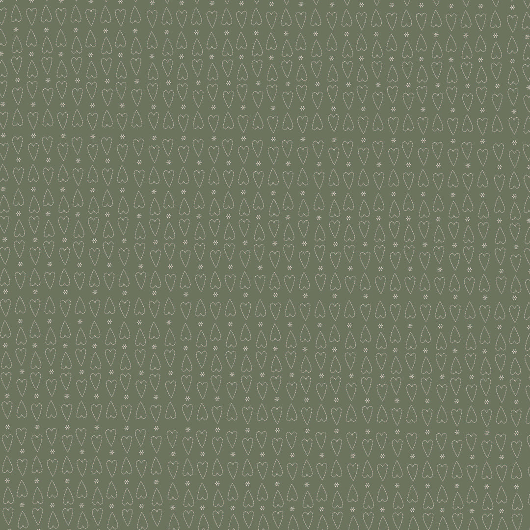 Corner of the Woods 80710-14 - Secret Hearts - green cotton fabric with small white hearts 