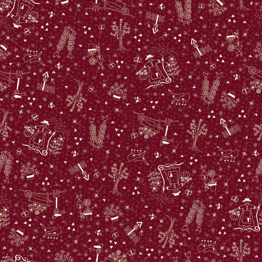 The Colour of Love 80790-1 - Red Garden - red cotton with white garden etchings