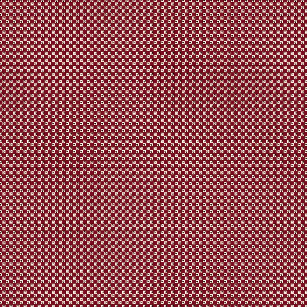 The Colour of Love 80790-3 - Checkers - red and ecru cotton check with red tiny daisy in ecru squares