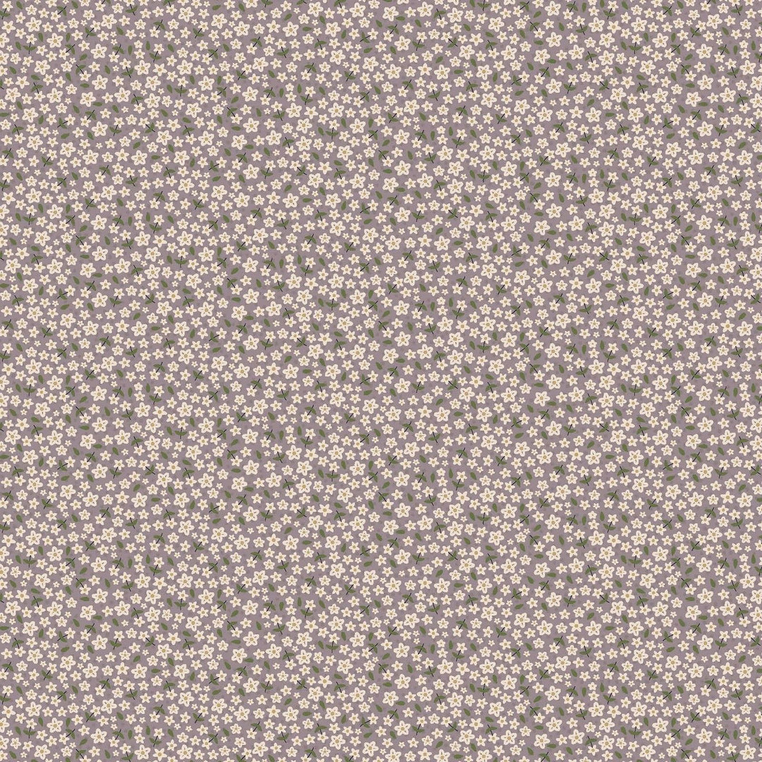 Garden Of Flowers 80870-11 - lavender cotton fabric with tiny white flowers and leaves