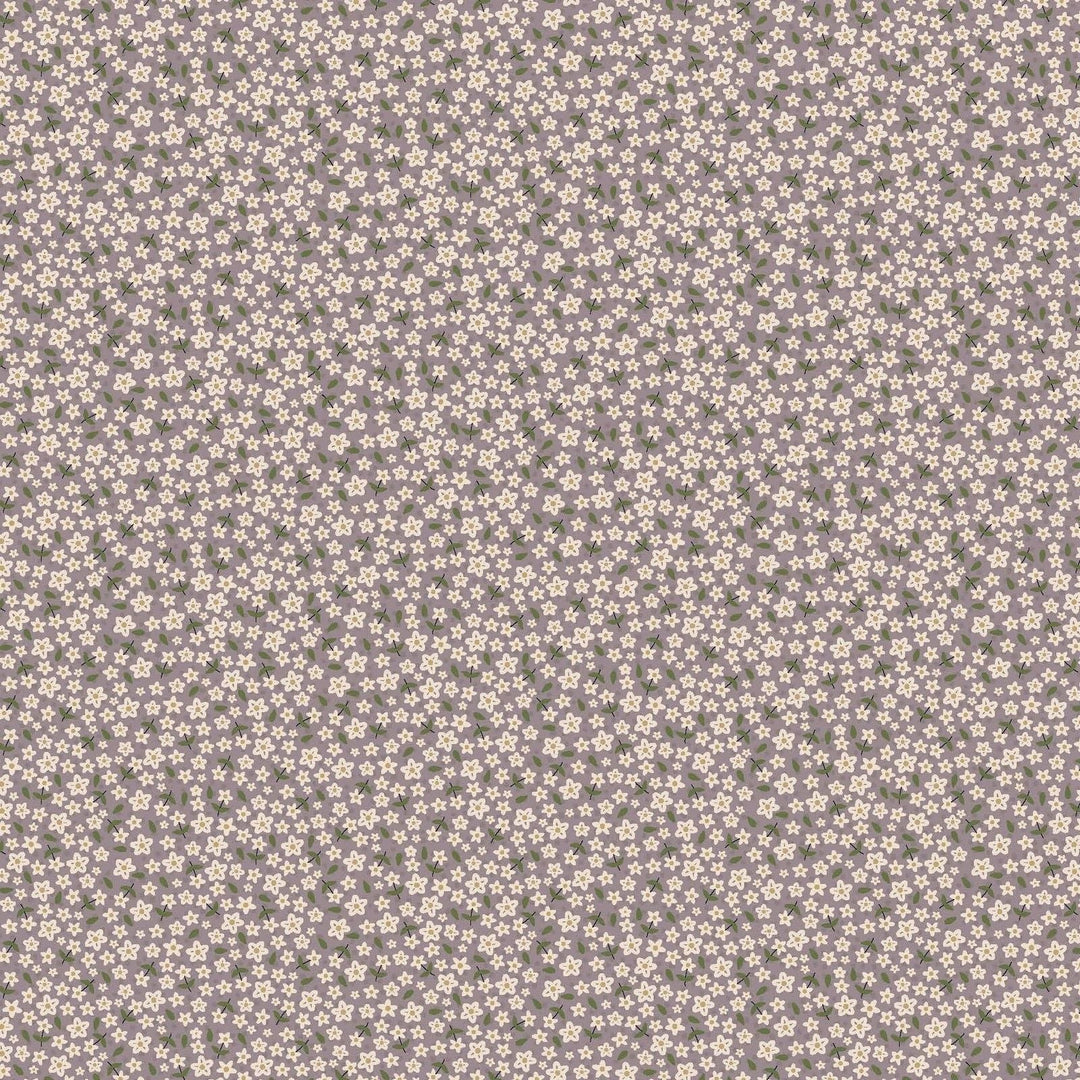 Garden Of Flowers 80870-11 - lavender cotton fabric with tiny white flowers and leaves