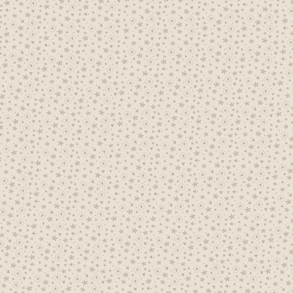 Bedrock Basics - Hearts Cream/Green- 80430-4 - light green cotton fabric with tiny flowers and hearts scattered over