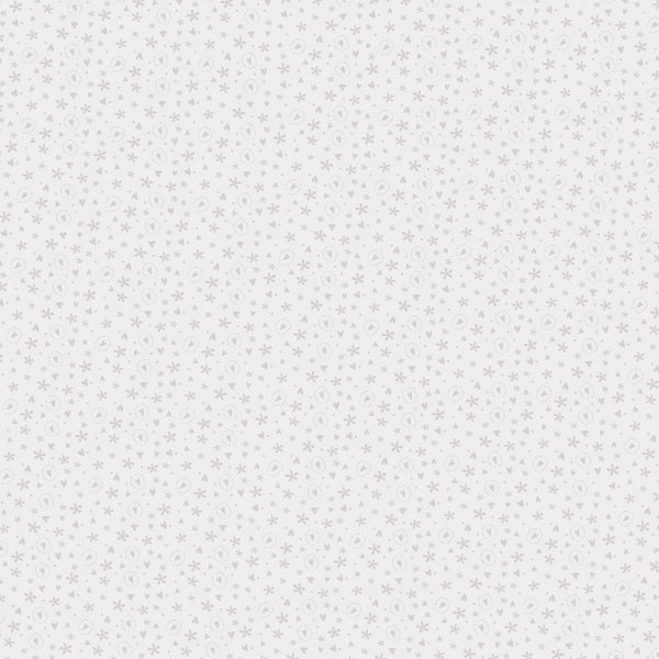 Bedrock Basics - Hearts Pearl - 80430-6 - light gray cotton fabric with tiny hearts and flowers scattered over