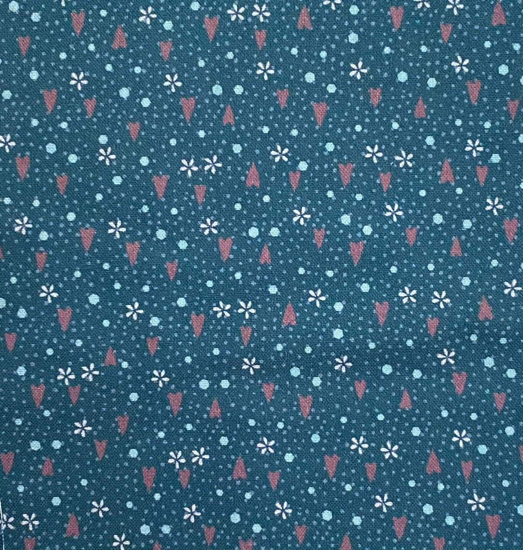 Sunshine After the Rain - 80530-2 - royal blue cotton with tiny white daisies, pink hearts, white pin dots and larger white dots