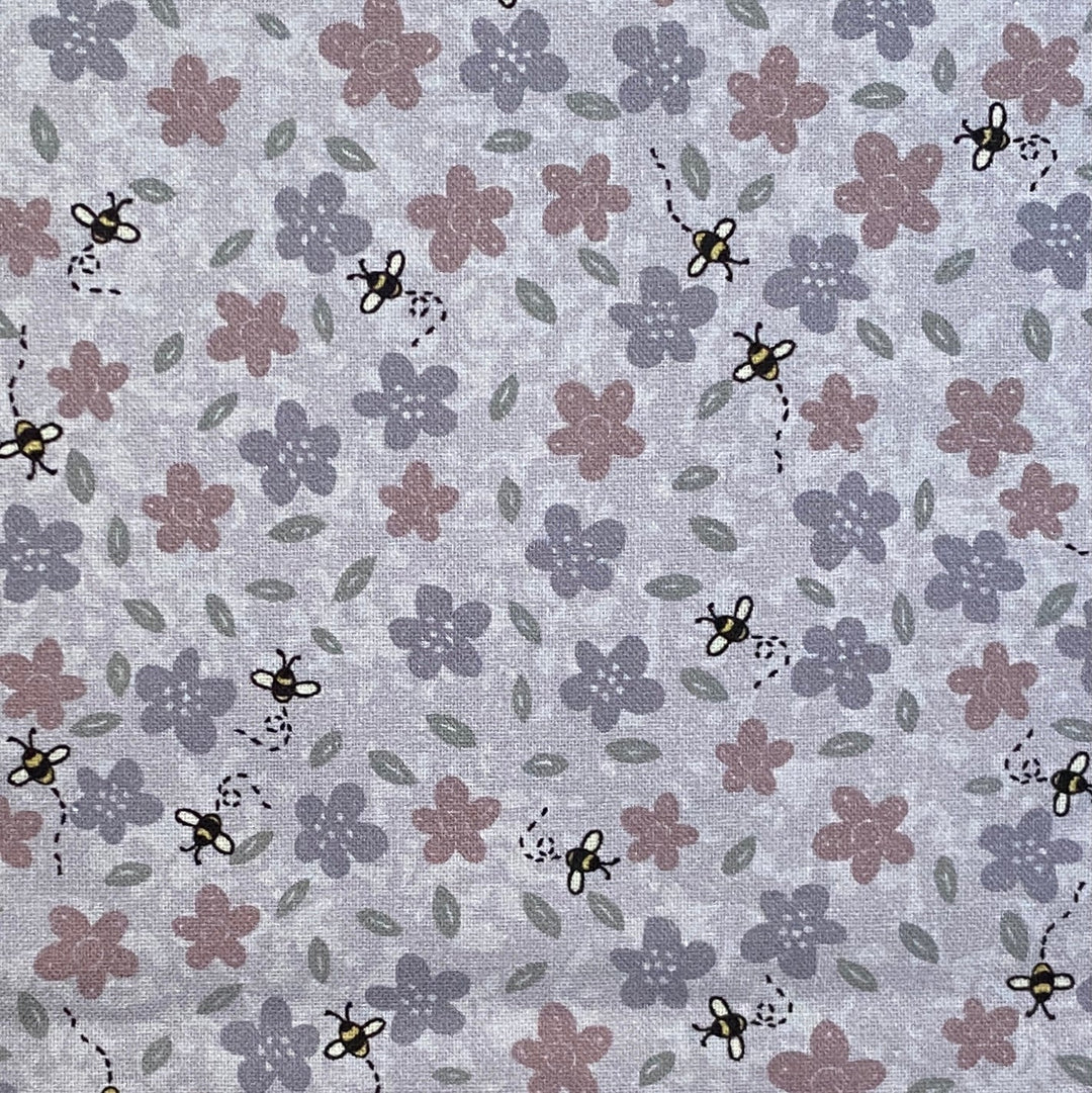 Sunshine After the Rain - 80530-12- light lavender cotton with purple and mauve daisies, green leaves, and bees