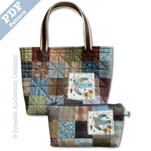 Little Bluebird tote and Zippered Pouch by Lynette Anderson