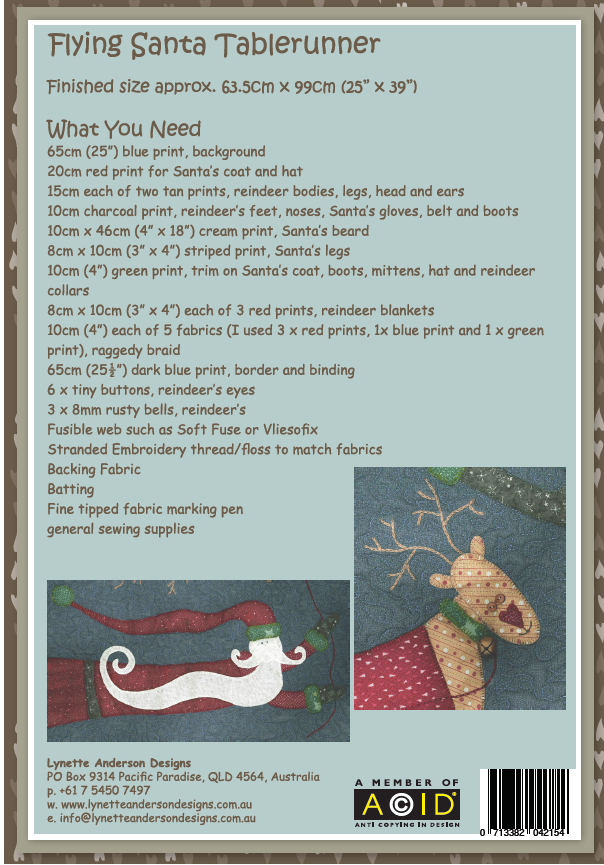Flying Santa Tablerunner by Lynette Anderson Pattern Back