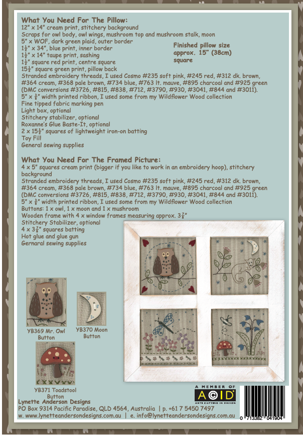 Forest Friends by Lynette Anderson Pattern Back