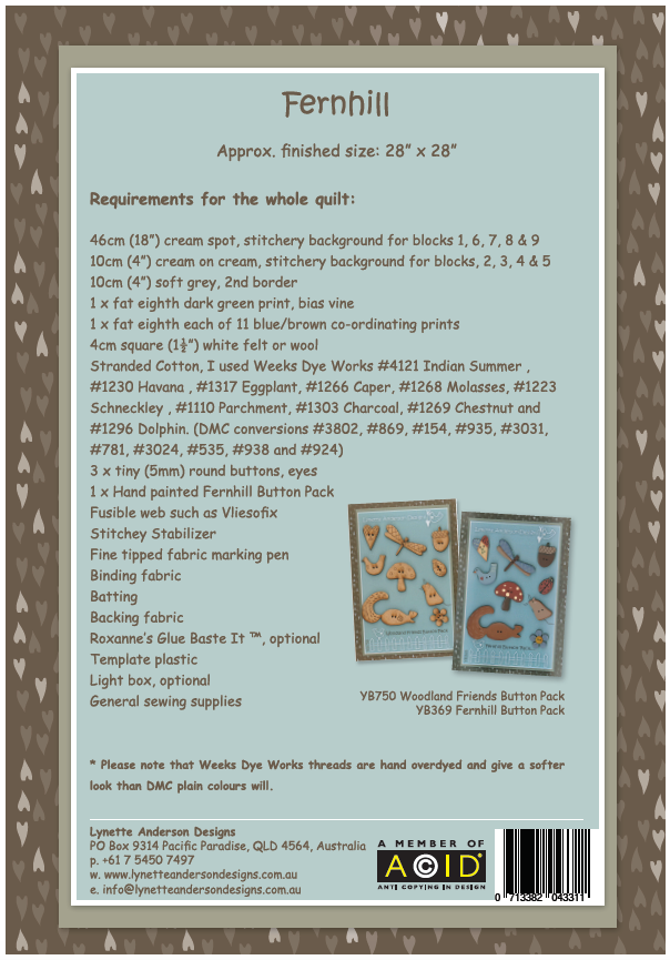 Fernhill Quilt by Lynette Anderson Pattern Back