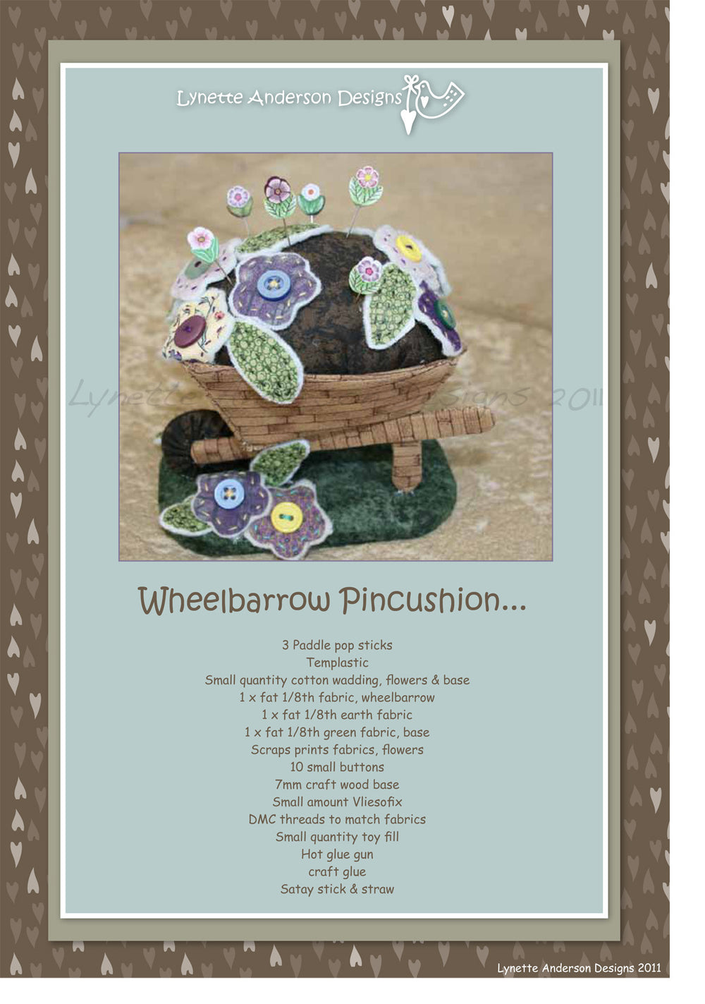 Wheelbarrow Pincushion by Lynette Anderson Pattern Back