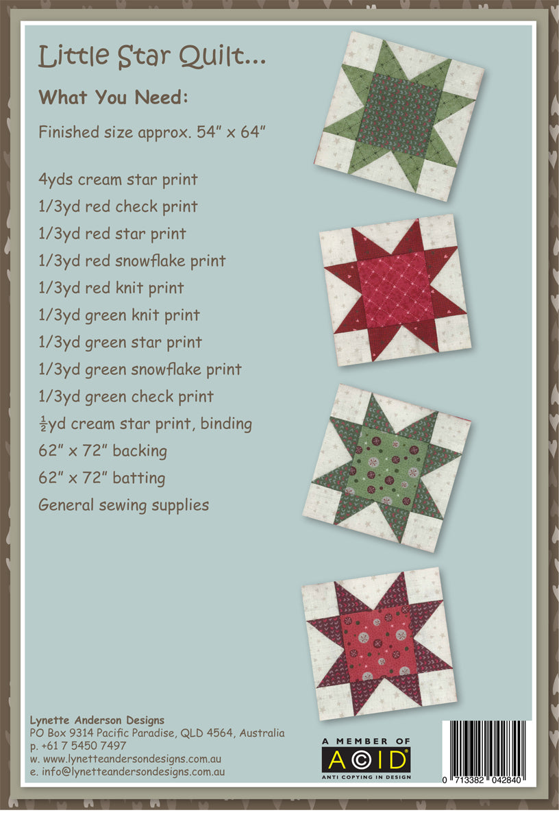 Little Stars Quilt by Lynette Anderson Pattern Back