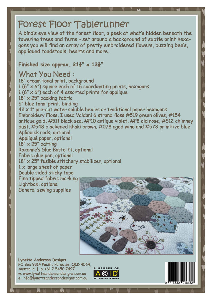 Forest Floor Tablerunner by Lynette Anderson Pattern Back