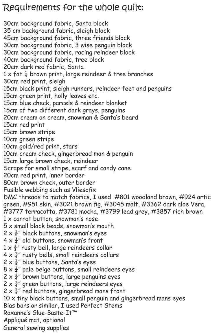 Friends for Christmas Quilt by Lynette Anderson Project Requirements