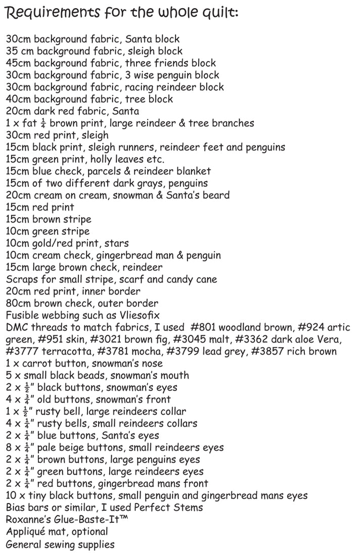 Friends for Christmas Quilt by Lynette Anderson Project Requirements