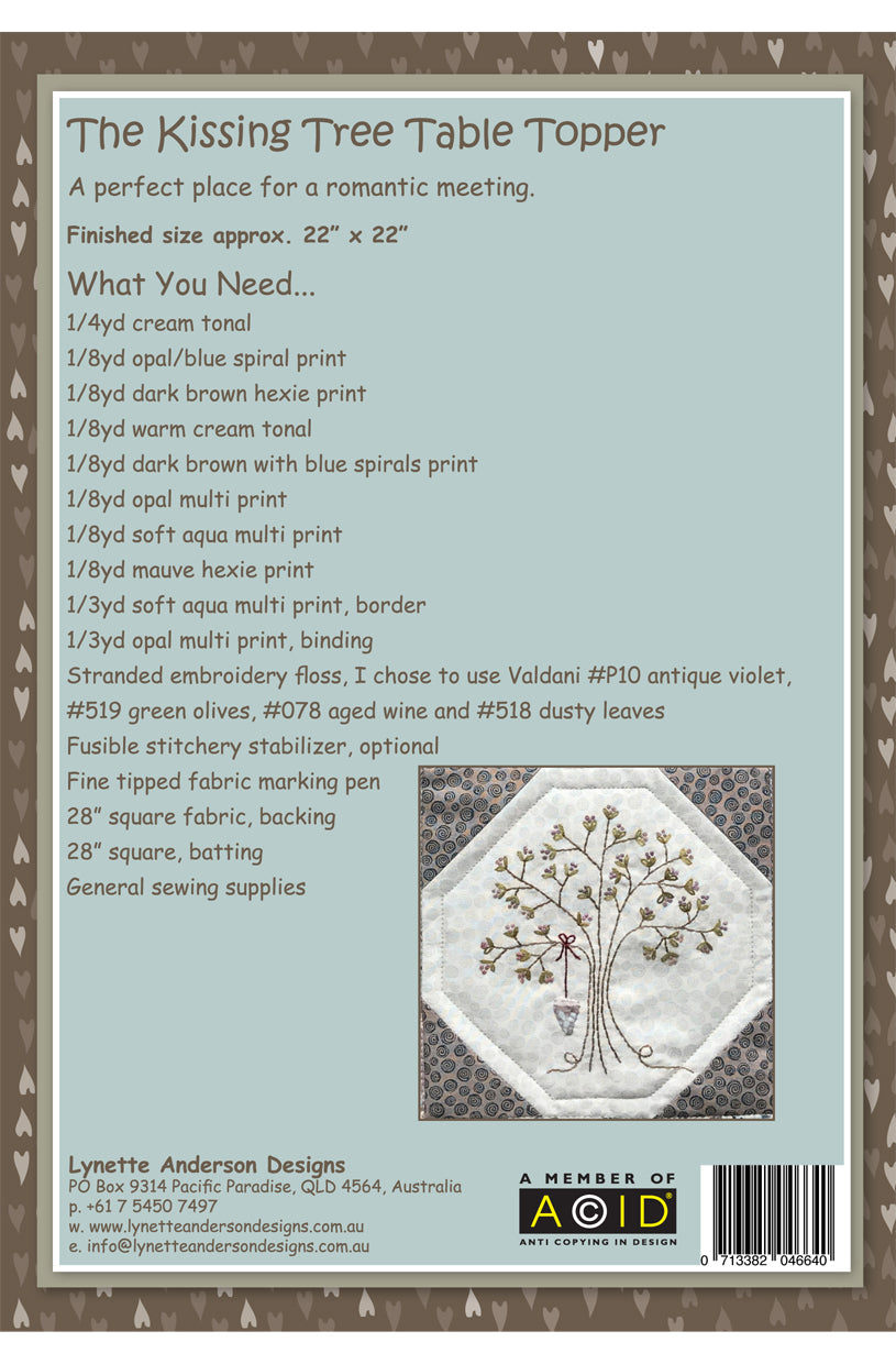 The Kissing Tree Table Topper by Lynette Anderson Pattern Back