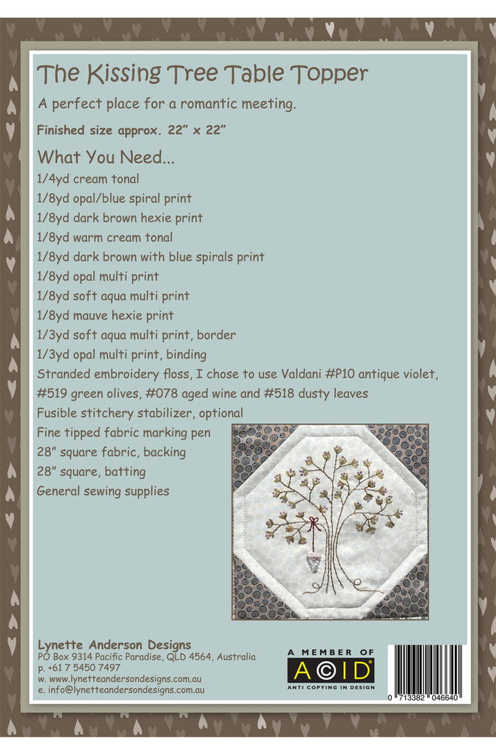 The Kissing Tree Table Topper by Lynette Anderson Pattern Back