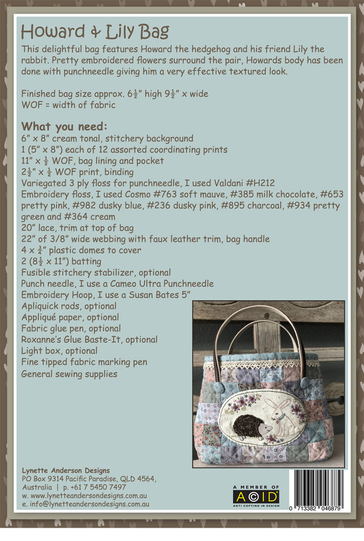 Howard and Lily Bag by Lynette Anderson Pattern Back