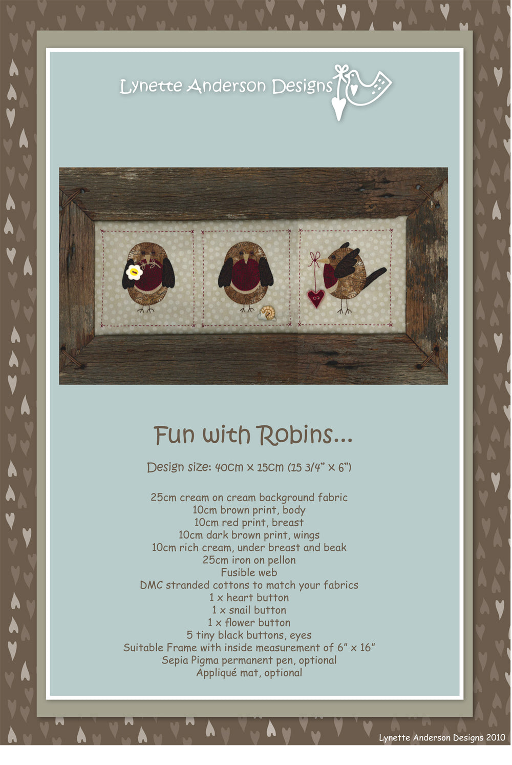 Fun with Robins by Lynette Anderson Pattern Back