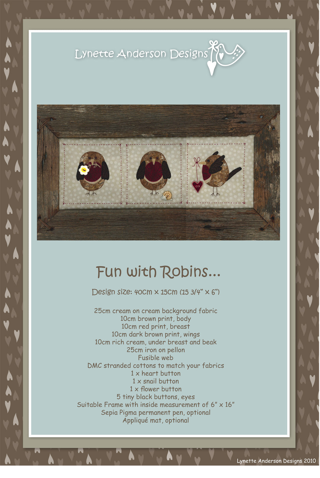 Fun with Robins by Lynette Anderson Pattern Back
