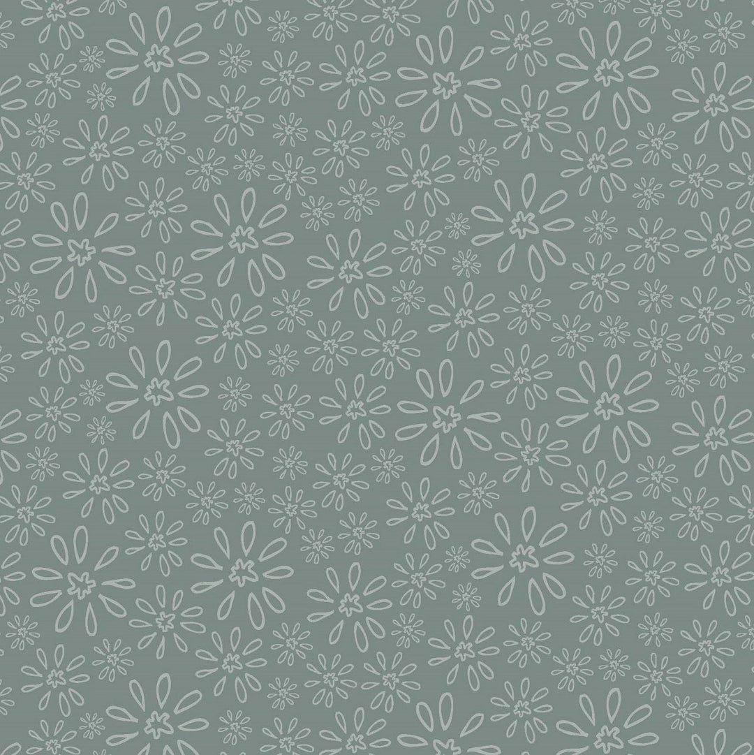 Garden Of Flowers 80870-22 - green cotton fabric with tone-on-tone daisies