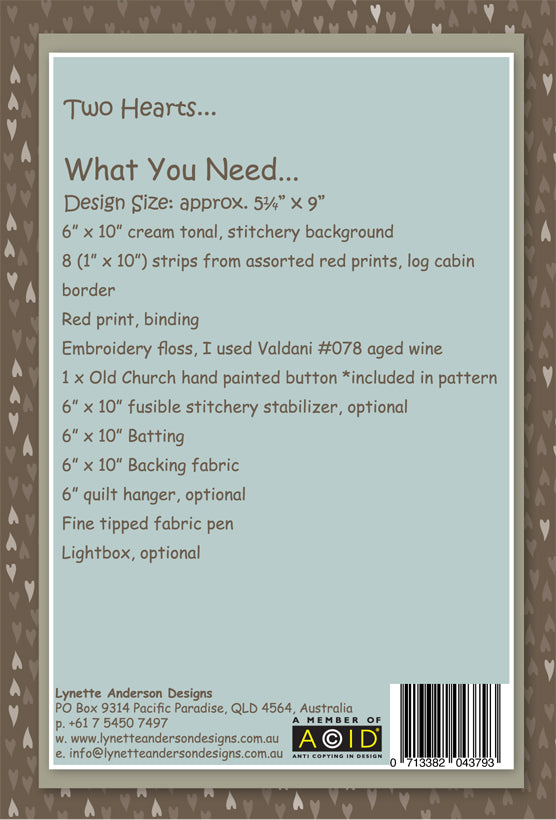 Two Hearts Pattern Two Hearts - pattern with button – Little Quilt Store